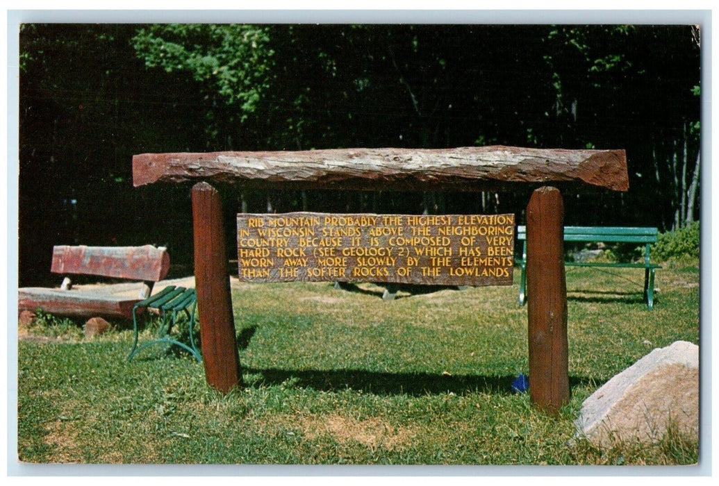 c1960 Rib Mountain Log Post Sign Wausau Wisconsin WI Vintage Antique Postcard