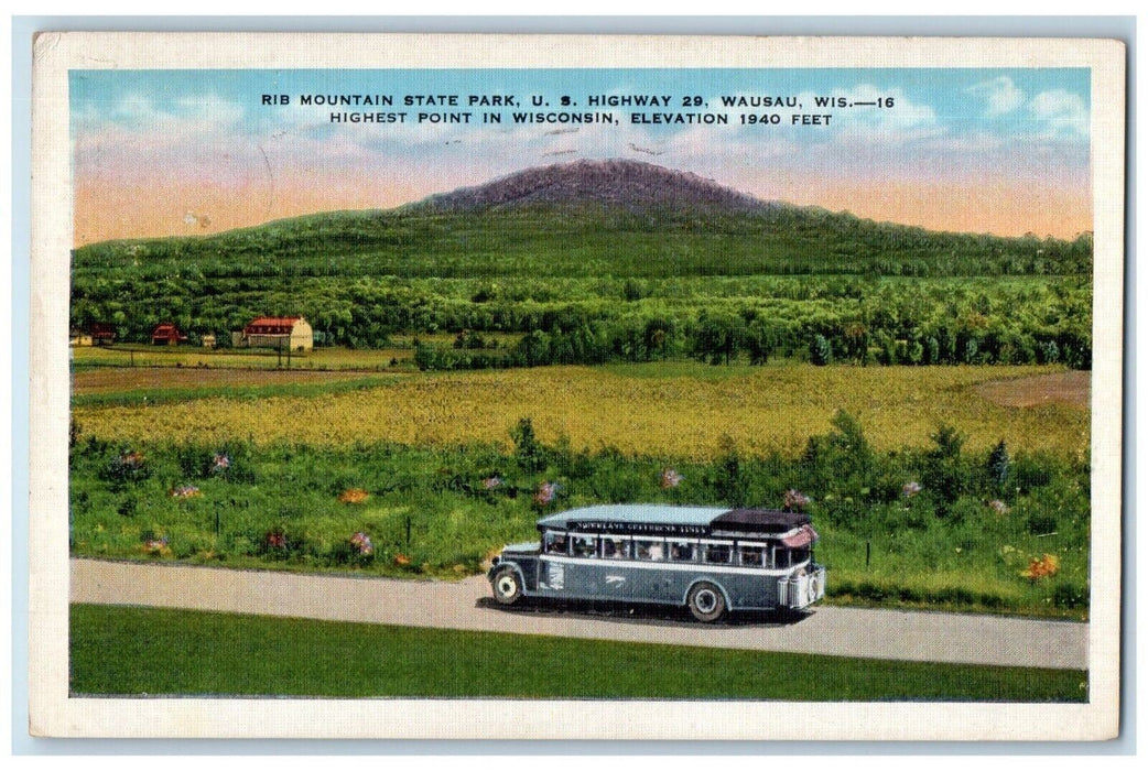 1937 Rib Mountain State Park US Highway Wausau Wisconsin WI Antique Postcard