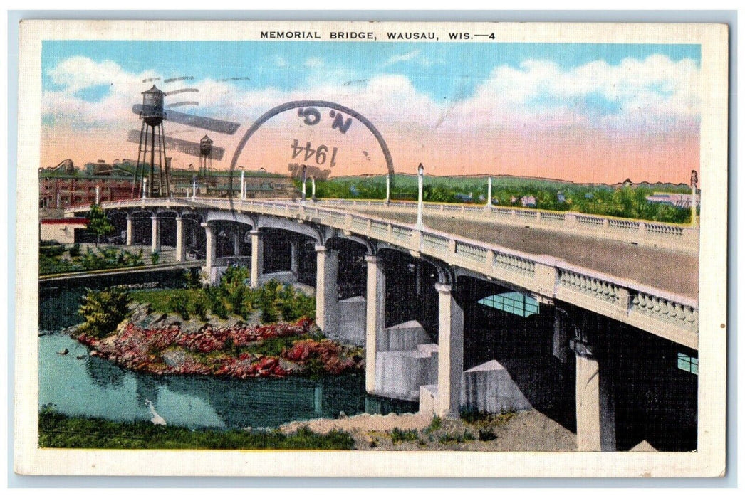 1944 Memorial Bridge Wausau Wisconsin WI Advertising Kennett Missouri Postcard