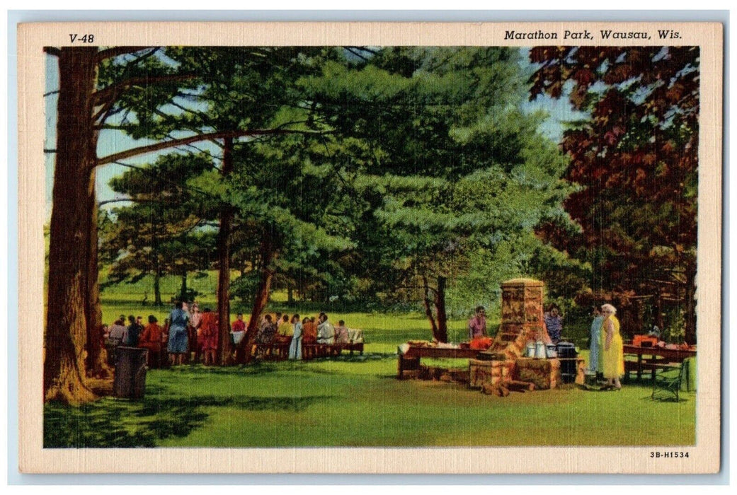 c1940 Marathon Park Picnic People Trees Wausau Wisconsin WI Vintage Postcard