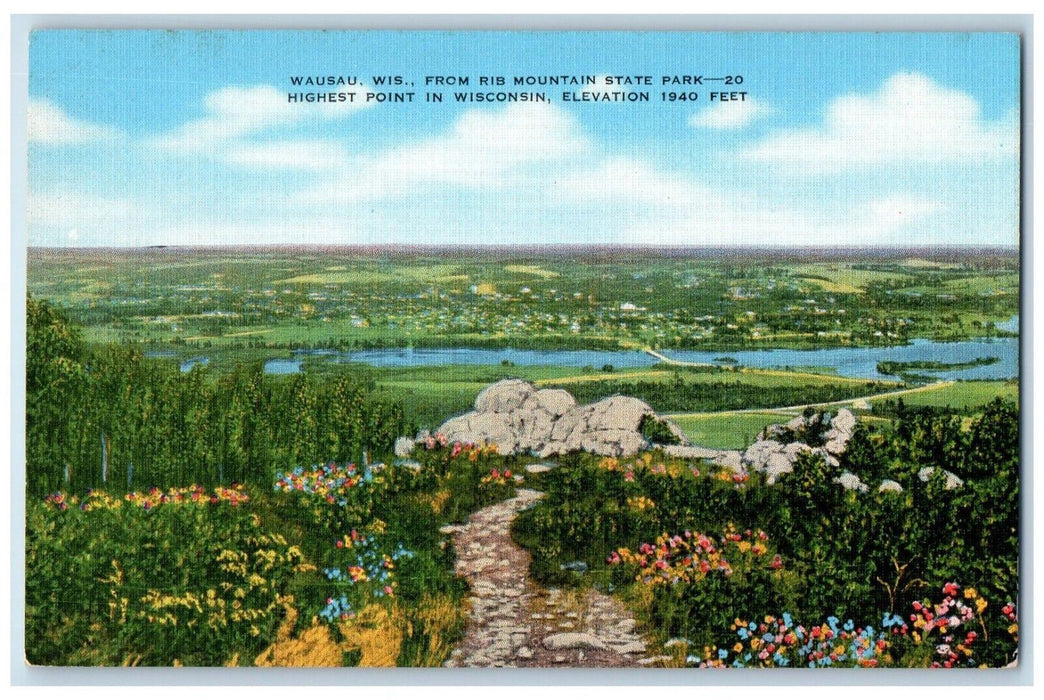 c1940 Bird's Eye View Rib Mountain State Park Wausau Wisconsin Vintage Postcard