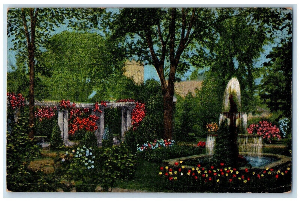 1944 Yawkey Park Garden Flowers Fountain Wausau Wisconsin WI Vintage Postcard