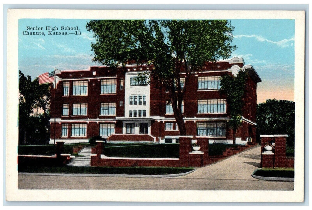 c1910's Senior High School Building Entrance Chanute Kansas KS Antique Postcard