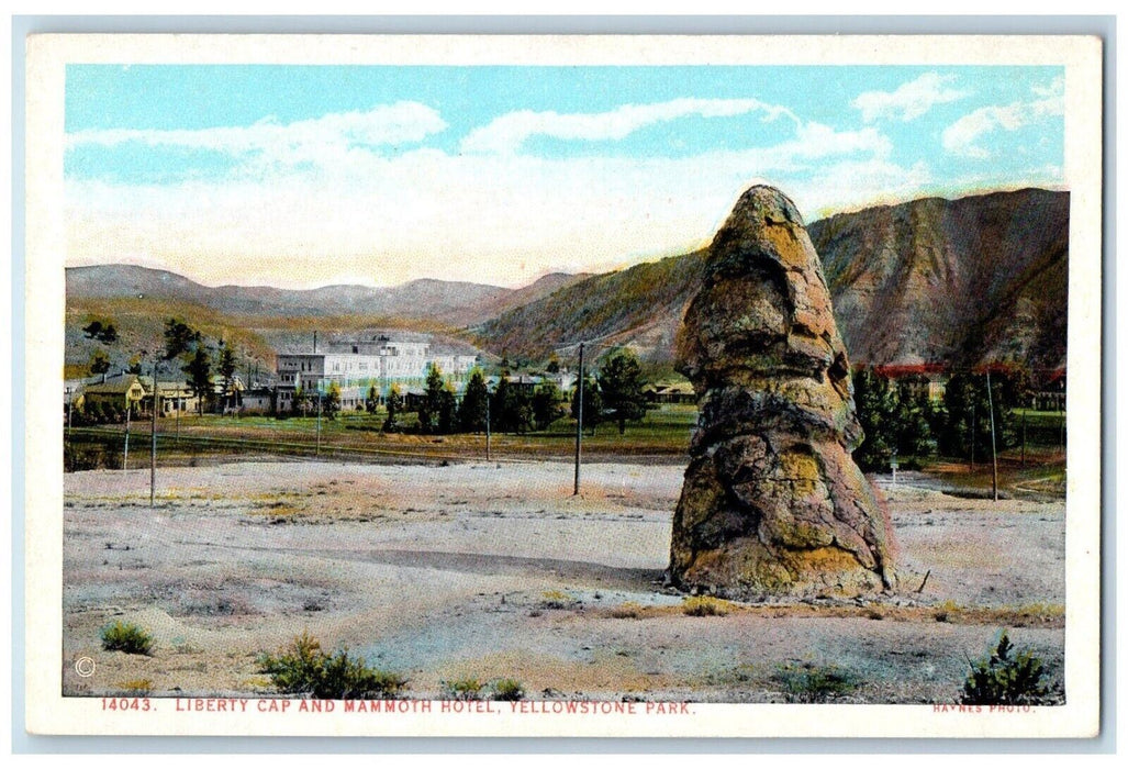 Liberty Cap And Mammoth Hotel Yellowstone Park Wyoming WY Haynes Postcard