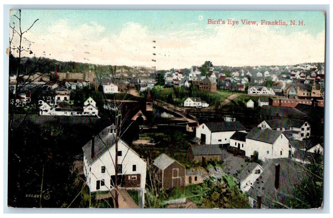 1909 Bird's Eye View Of Franklin New Hampshire NH Posted Antique Postcard