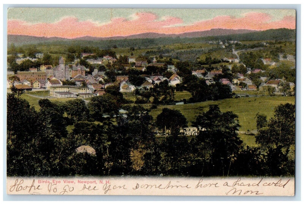 1915 Bird's Eye View Of Houses Newport New Hampshire NH Posted Antique Postcard