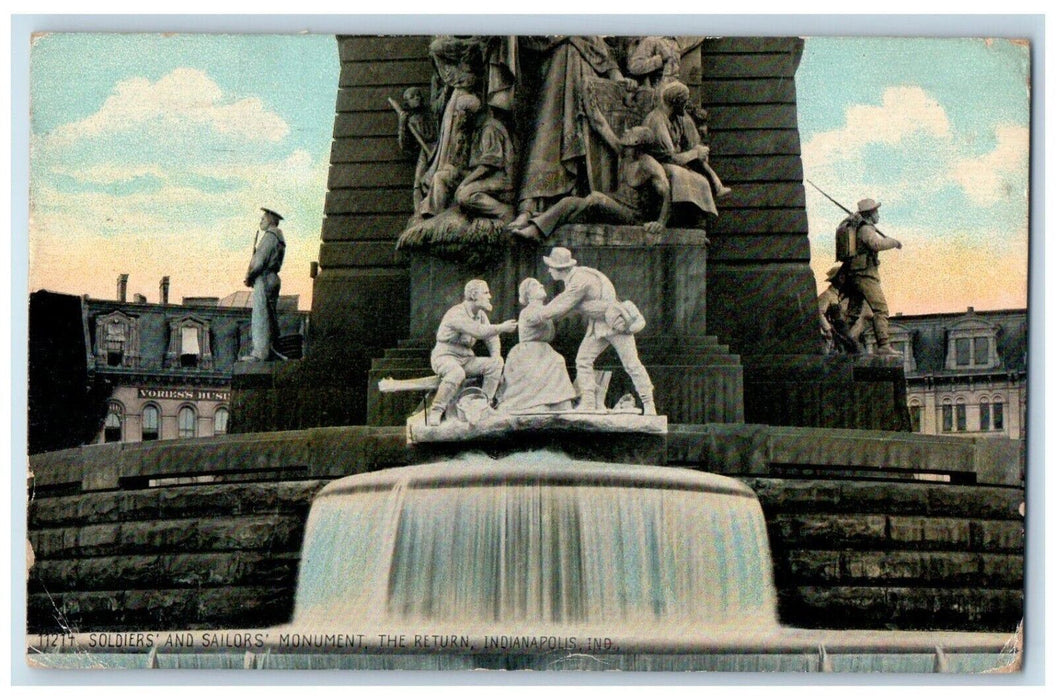 c1910's Soldier's Sailors Monument The Return Fountain Indianapolis IN Postcard
