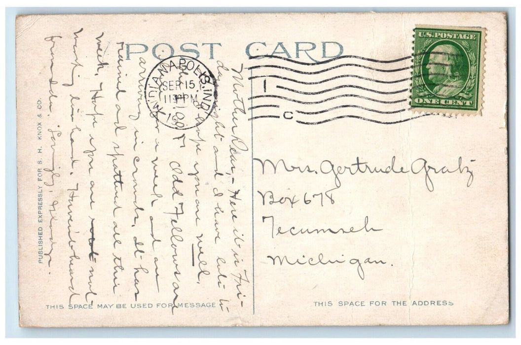 c1910's Soldier's Sailors Monument The Return Fountain Indianapolis IN Postcard