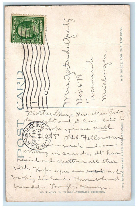 c1910's Soldier's Sailors Monument The Return Fountain Indianapolis IN Postcard
