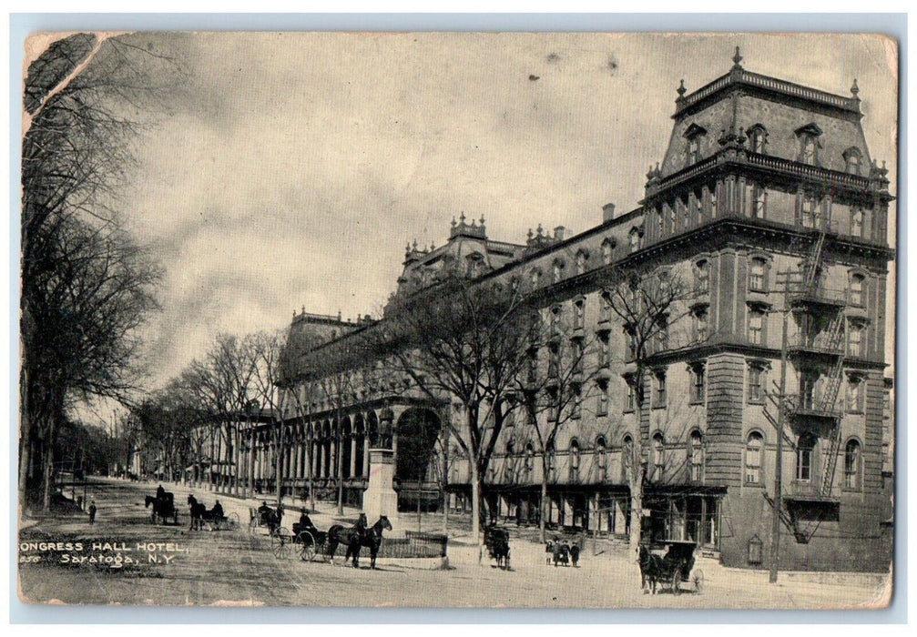 1908 Congress Hall Hotel Horse Carriage Saratoga NY, Beverly NJ Antique Postcard