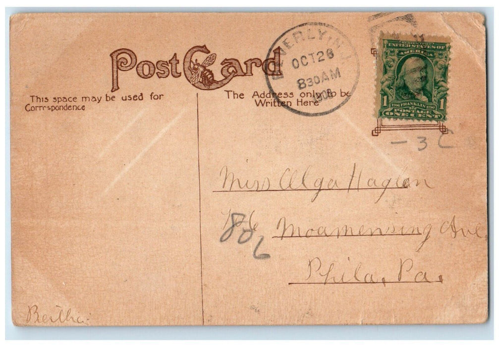 1908 Congress Hall Hotel Horse Carriage Saratoga NY, Beverly NJ Antique Postcard