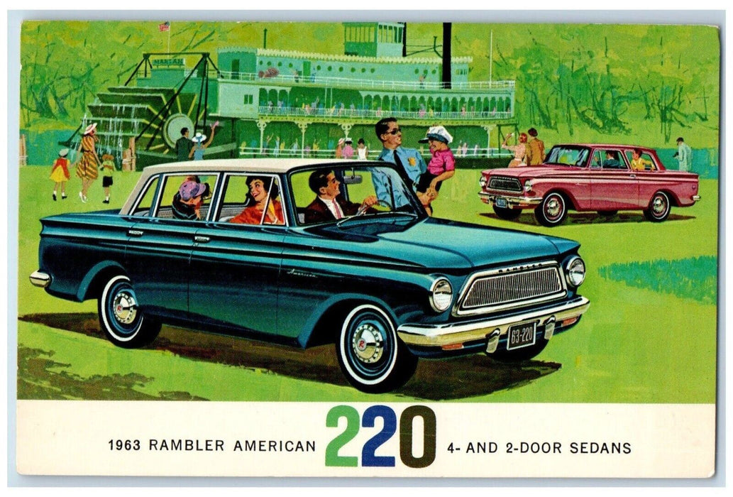 1963 Rambler American 220 4- And 2-Door Sedans Cars Ferry Boat Postcard