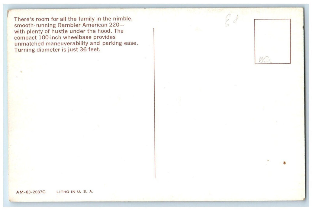 1963 Rambler American 220 4- And 2-Door Sedans Cars Ferry Boat Postcard