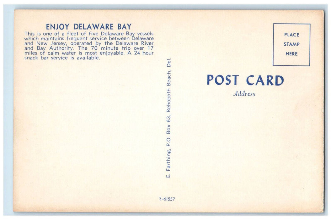 c1950's Passenger Boat Cape May - Lewes Ferry Delaware Bay Postcard