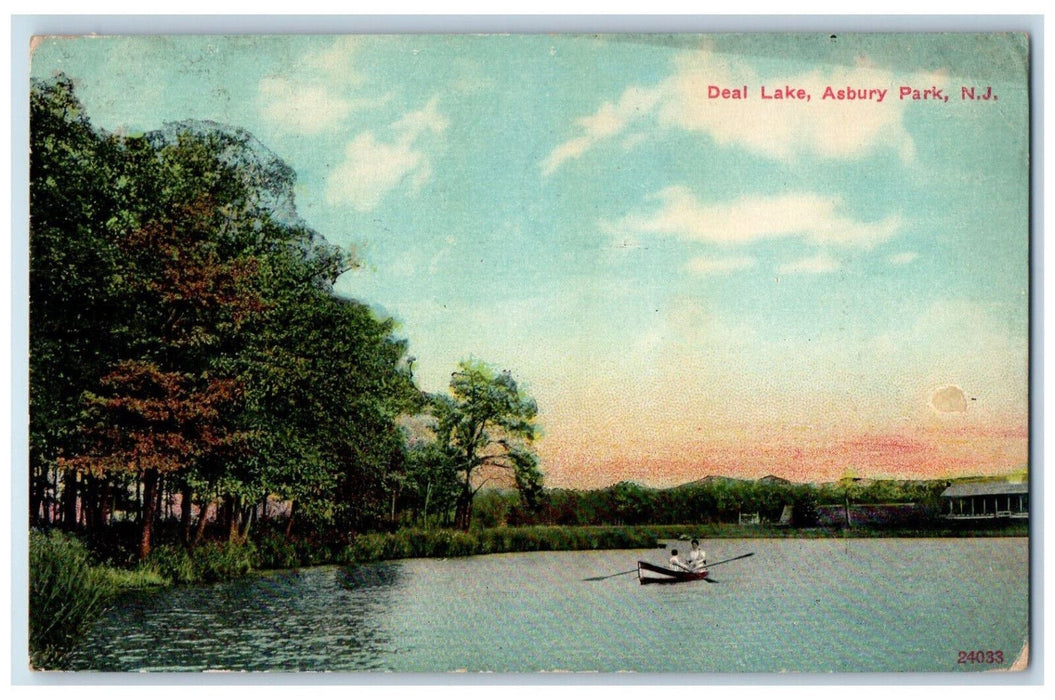 1910 Boat Canoeing at Deal Lake Asbury Park New Jersey NJ Antique Postcard