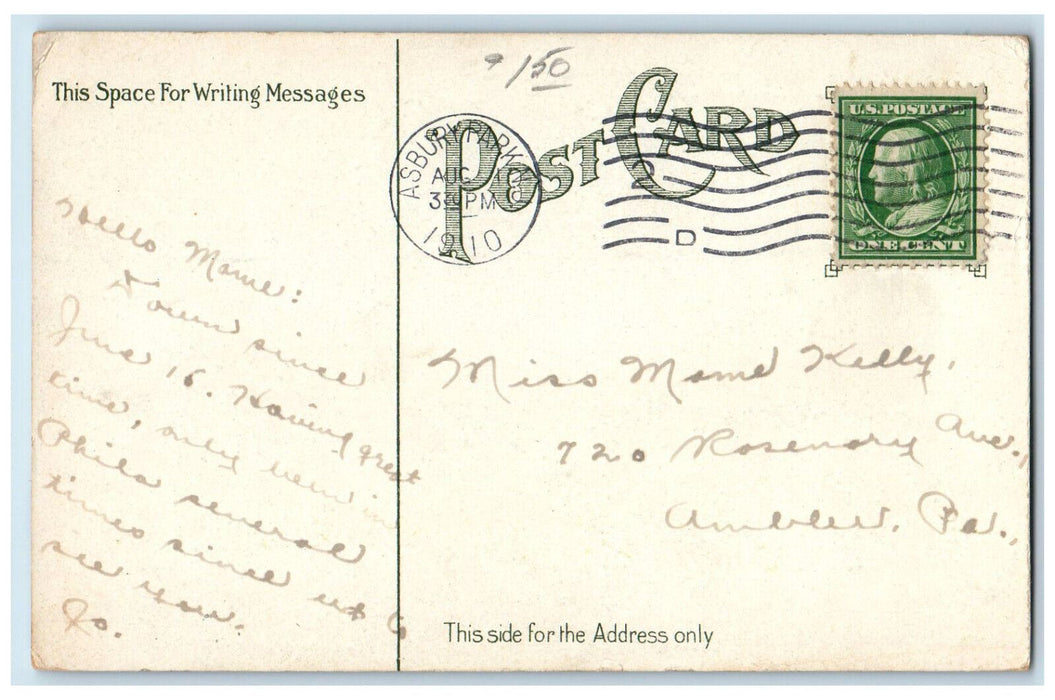 1910 Boat Canoeing at Deal Lake Asbury Park New Jersey NJ Antique Postcard