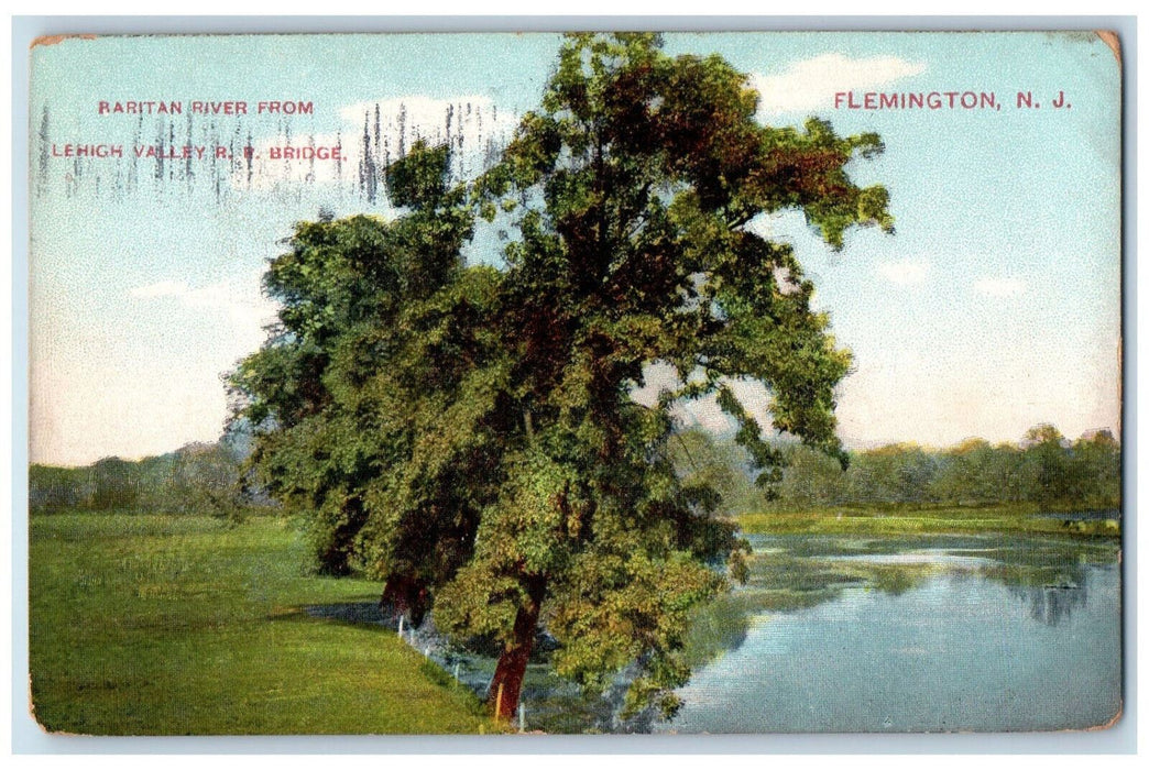 1914 Baritan River From Lehigh Valley Railroad Bridge Flemington NJ Postcard