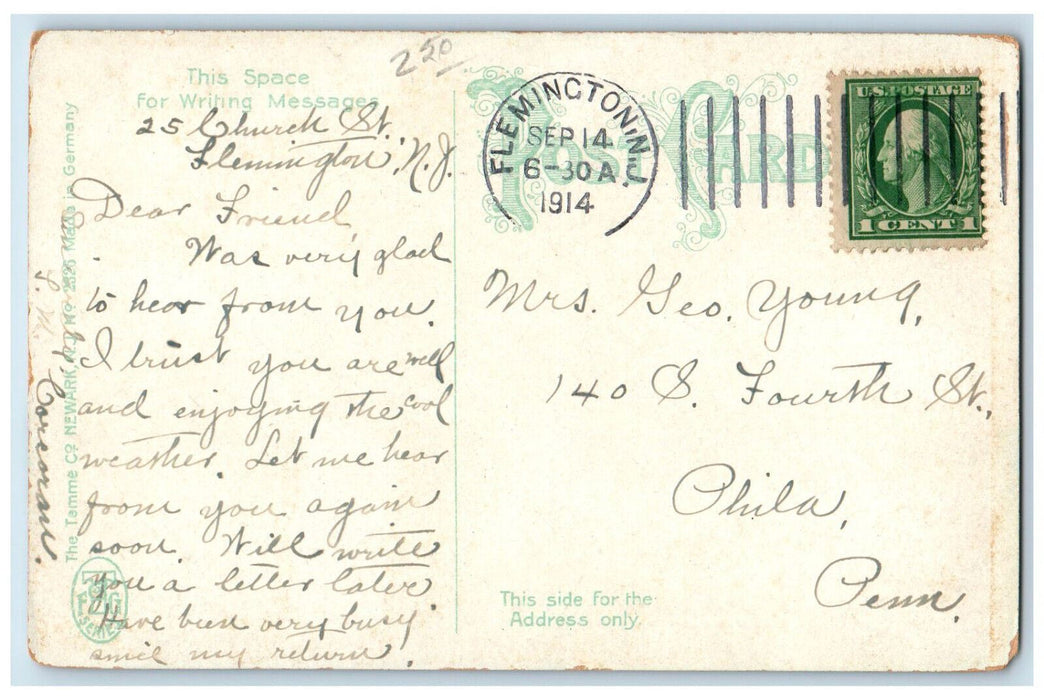1914 Baritan River From Lehigh Valley Railroad Bridge Flemington NJ Postcard