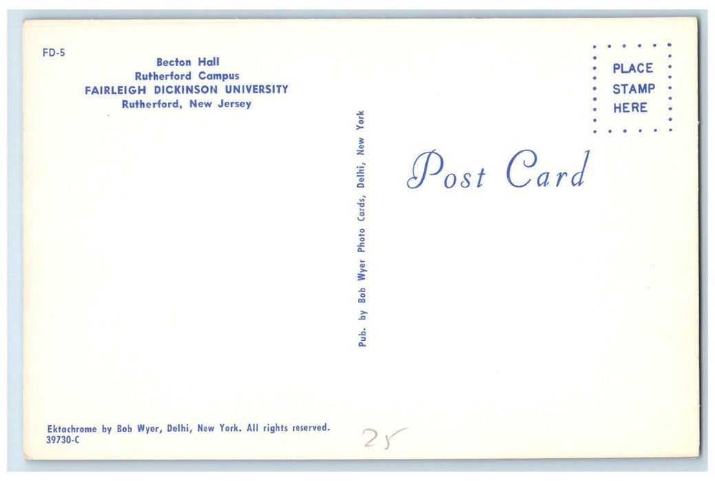 c1960's Becton Hall Fairleigh Dickinson University Rutherford NJ Postcard
