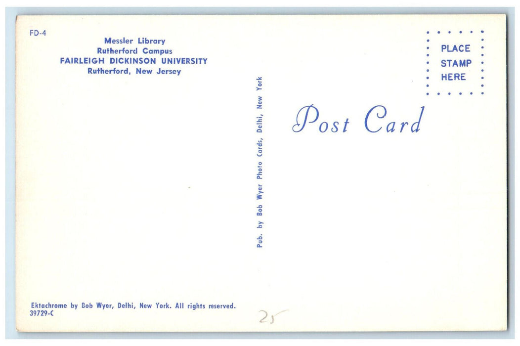 c1960's Messler Library Fairleigh Dickinson University Rutherford NJ Postcard