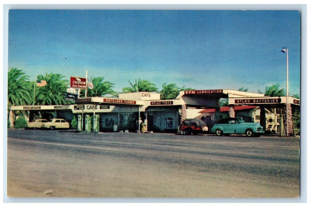 Dateland AZ, Chevron Gas Station Dateland Farms RPM Lubrications Cars Postcard