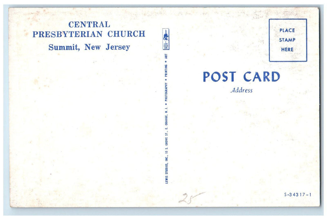 c1960's Central Presbyterian Church Summit New Jersey NJ Vintage Postcard