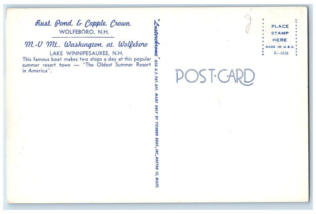 c1950's Greetings From Wolfeboro New Hampshire NH, Dual View Banner Postcard