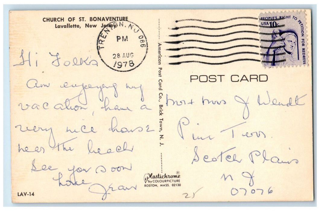 1978 Church of St. Bonaventure Lavallette New Jersey NJ Vintage Postcard