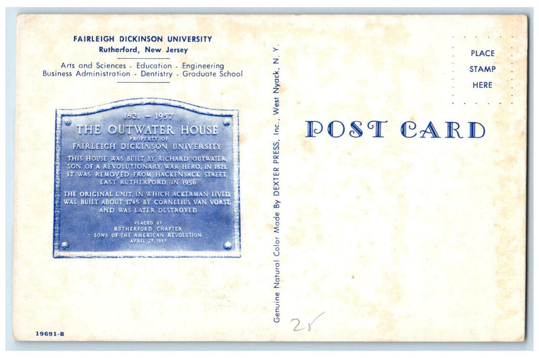 c1960's The Outwater House, Fairleigh Dickinson University NJ Vintage Postcard