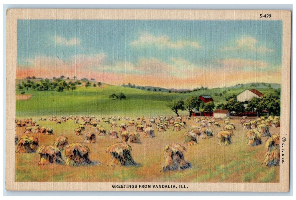 c1930's Greetings From Vandalia Illinois IL, Haystack Unposted Vintage Postcard