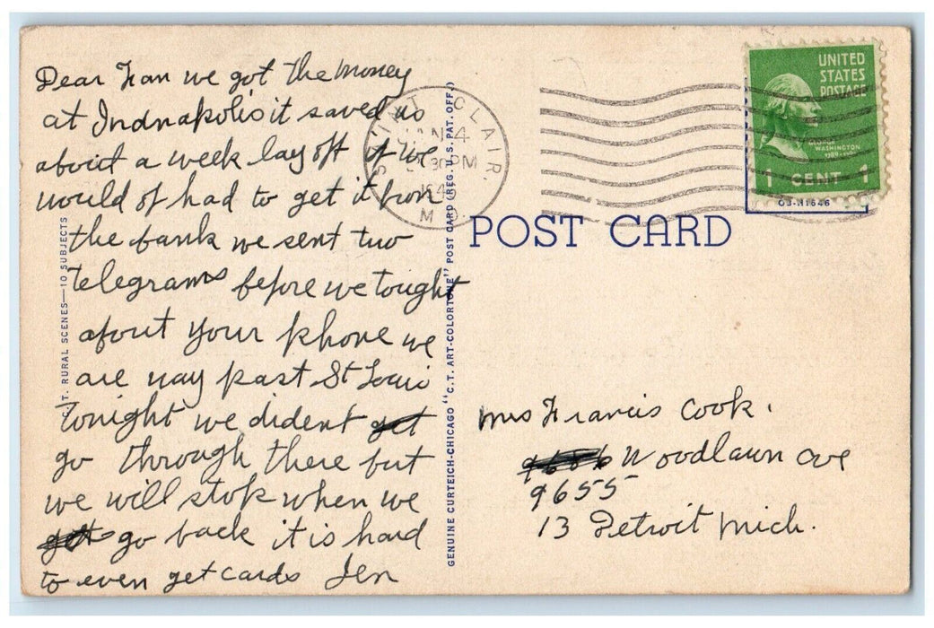 1945 Greetings From Vandalia Illinois IL, Farm And Sheep Vintage Postcard