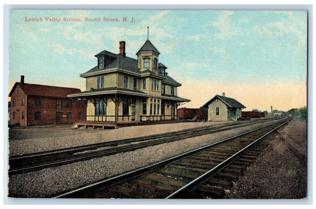 c1910 Railway Lehigh Valley Station Bound Brook New Jersey NJ Antique Postcard