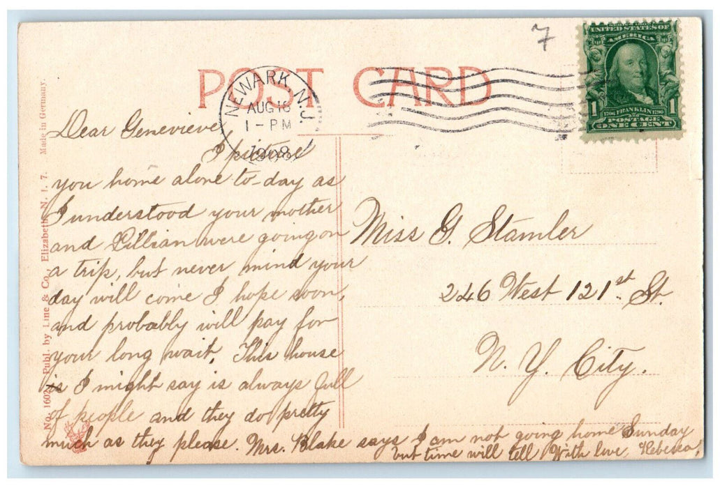 1908 Westminster Church Soldier's & Sailor's Monument Elizabeth NJ Postcard