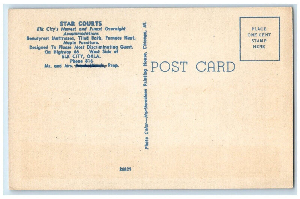 c1930's Star Courts Roadside Elk City Oklahoma OK Unposted Vintage Postcard