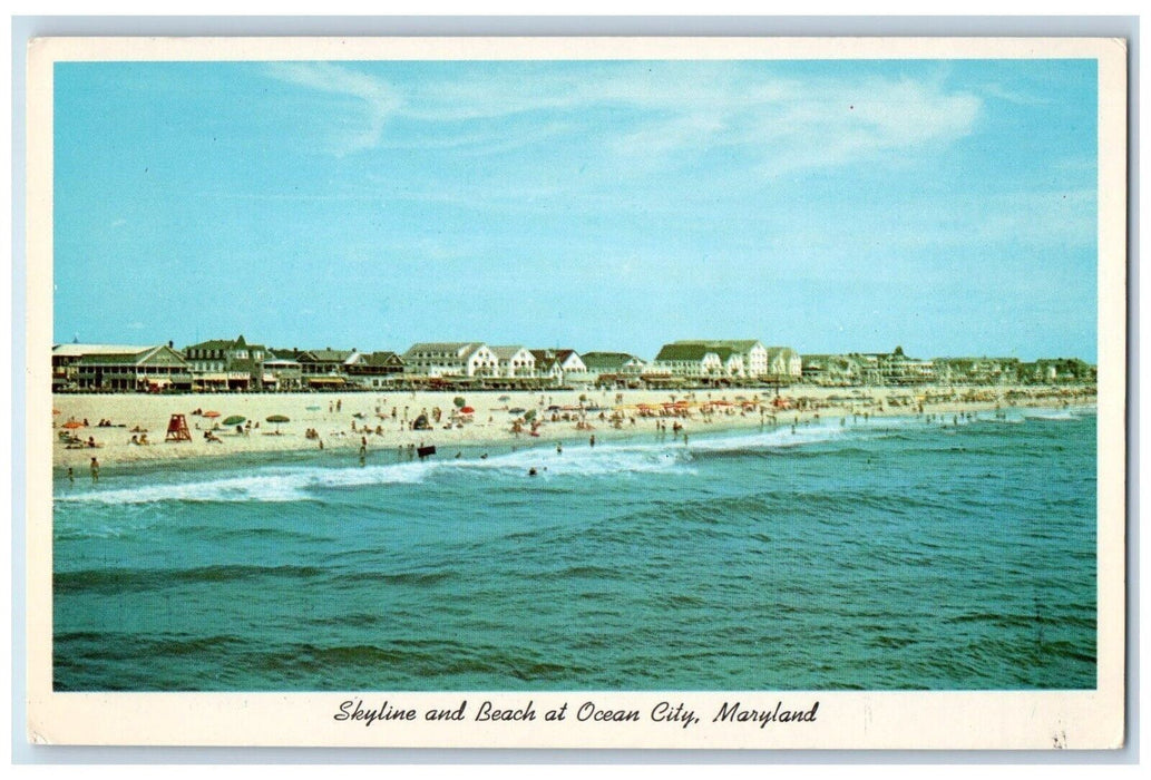 View Of Skyline And Beach At Ocean City Maryland MD Unposted Vintage Postcard