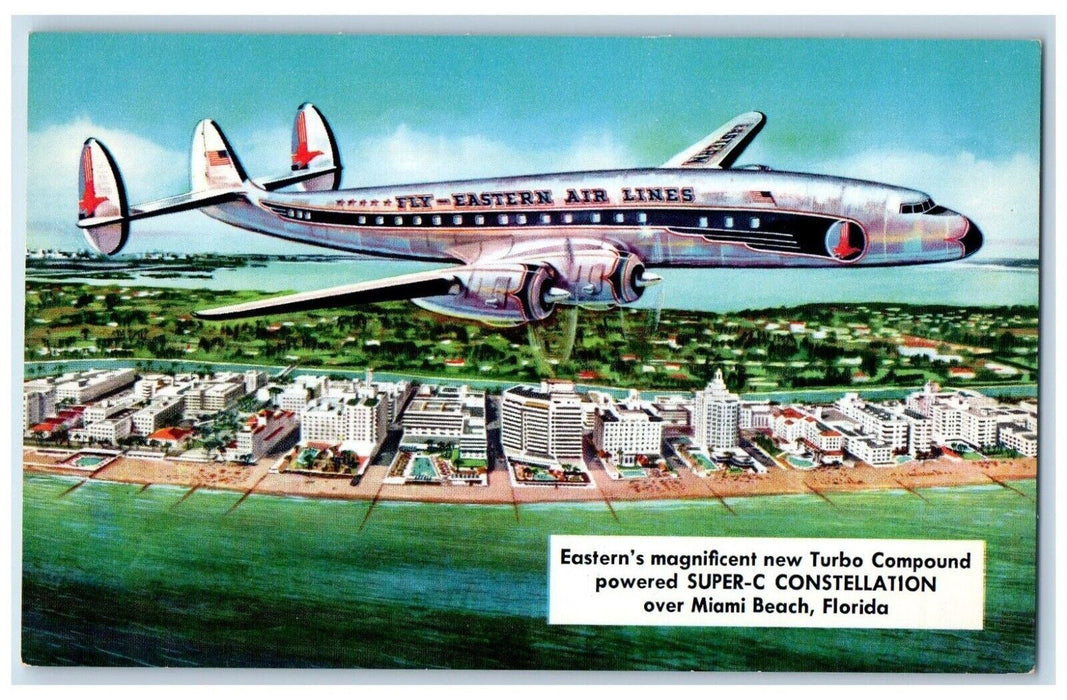 Eastern's Air Lines New Turbo Super C Constellation Miami Beach FL Postcard