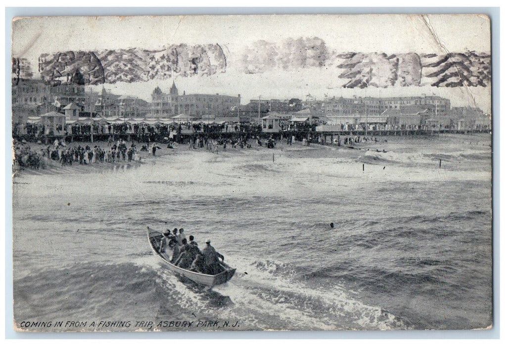 1910 Coming In From A Fishing Trip Boat Asbury Park New Jersey NJ Postcard