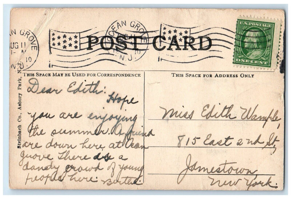 1910 Coming In From A Fishing Trip Boat Asbury Park New Jersey NJ Postcard