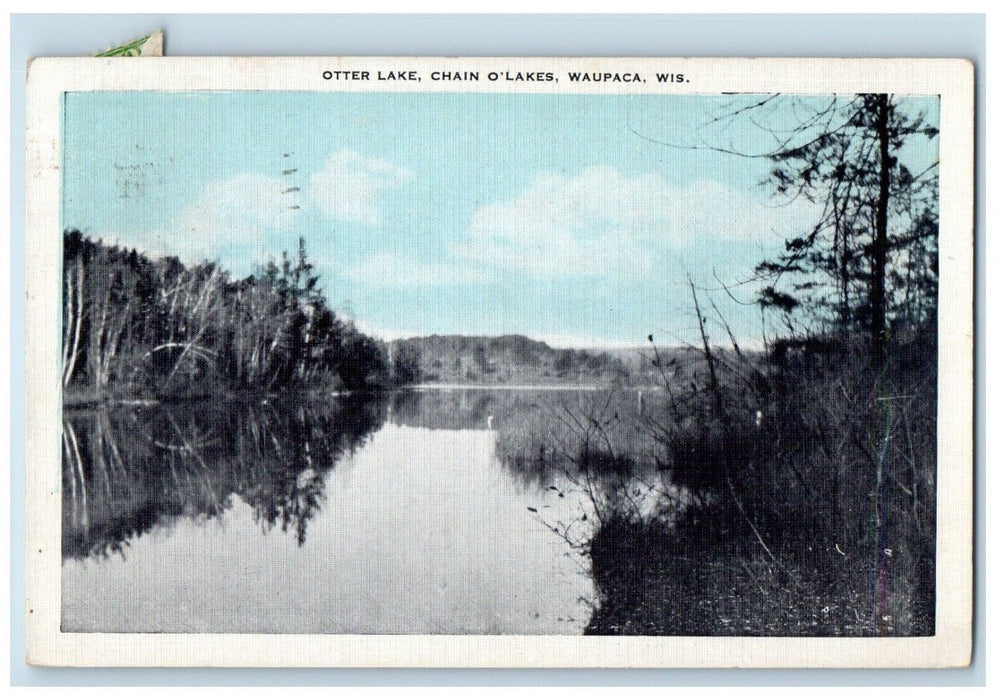 1935 Otter Lake Chain O'Lakes Scenic View Waupaca Wisconsin WI Vintage Postcard