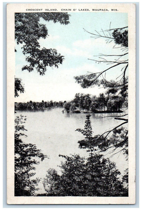 c1910 Crescent Island Trees Chain O'Lakes Waupaca Wisconsin WI Vintage Postcard