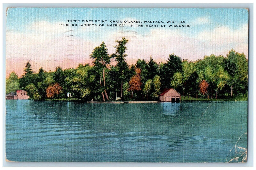 1946 Three Pines Point Chain O'Lakes House Waupaca Wisconsin WI Vintage Postcard