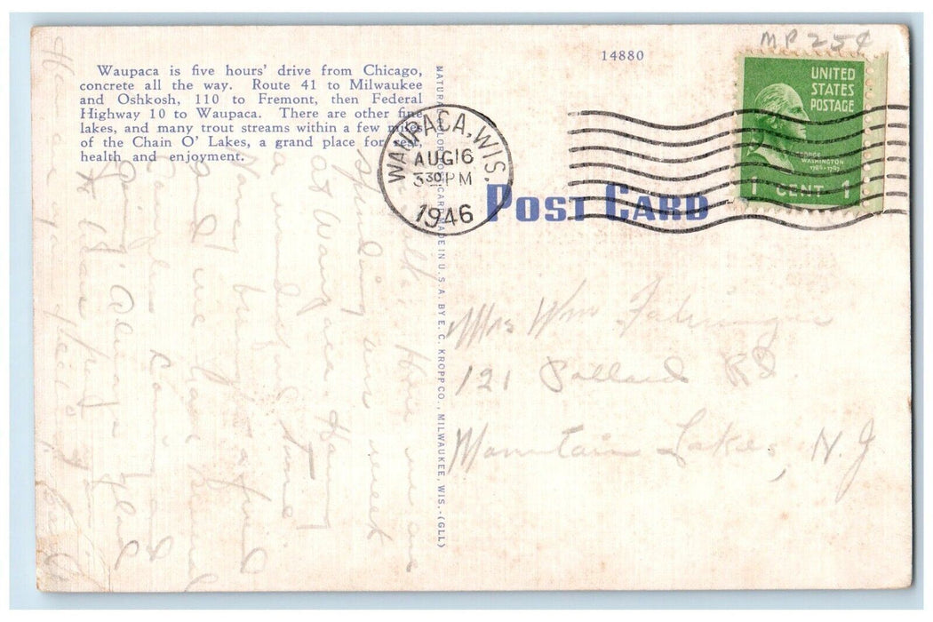 1946 Three Pines Point Chain O'Lakes House Waupaca Wisconsin WI Vintage Postcard