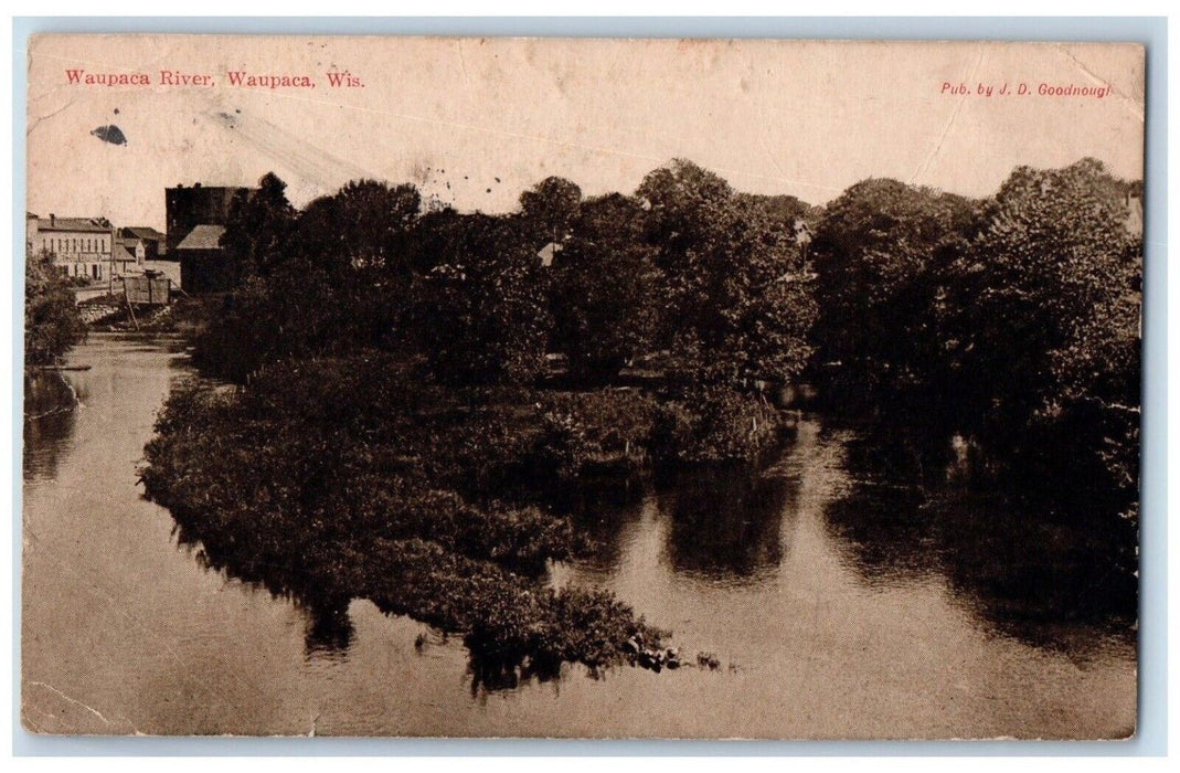 1911 Waupaca River Scenic View Waupaca Wisconsin WI Vintage Antique Postcard