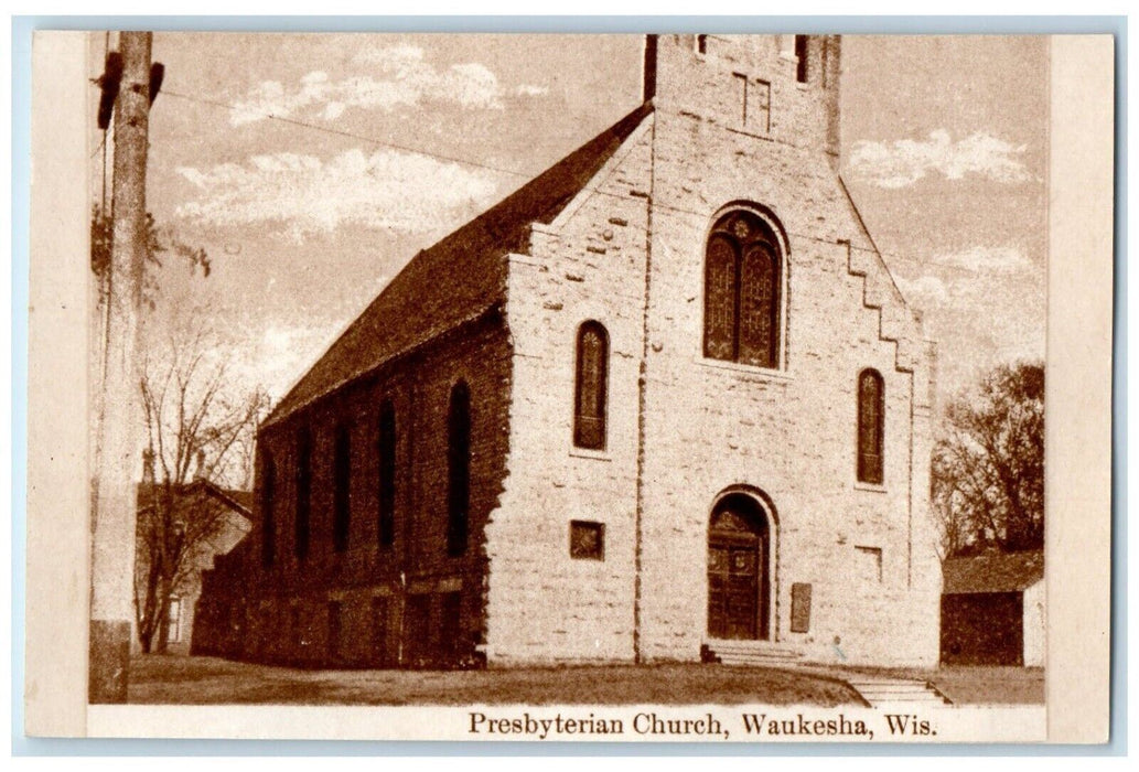 c1920 Presbyterian Church Waukesha Wisconsin WI Vintage Antique Photo Postcard