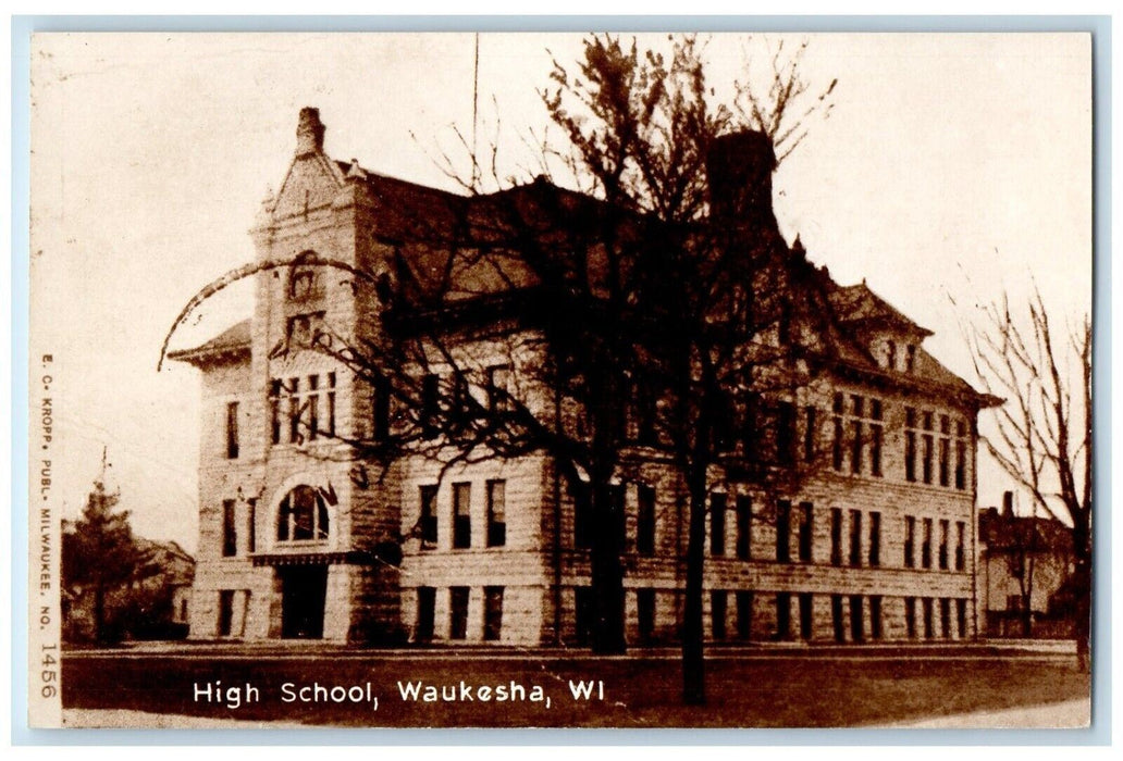 c1920 High School Building Waukesha Wisconsin WI Vintage Antique Photo Postcard