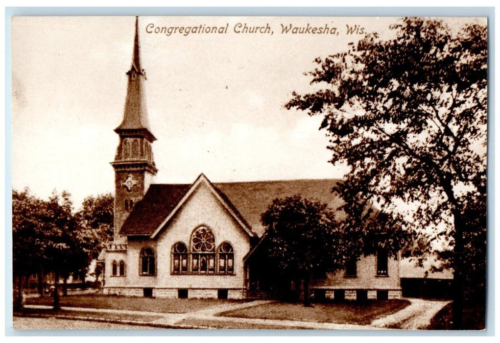 c1920 Congregational Church Waukesha Wisconsin WI Vintage Antique Photo Postcard