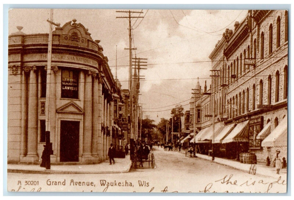 c1920 Grand Avenue Street Waukesha Wisconsin WI Vintage Antique Photo Postcard