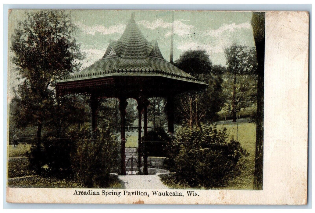 1912 Arcadian Spring Pavilion Waukesha Wisconsin WI Vintage Antique Postcard