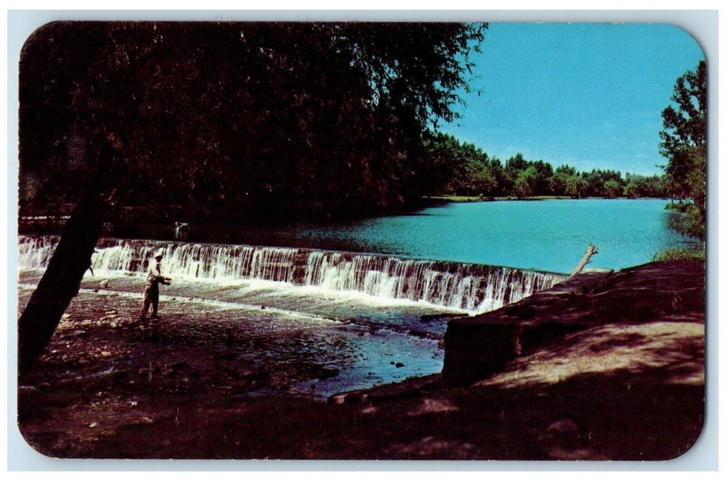 1960 Fox River Dam Falls Waukesha Wisconsin WI Vintage Antique Unposted Postcard