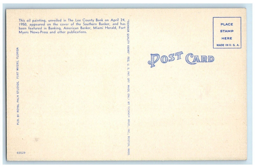 1950 Robert E. Lee By Cora Burghard Oil Painting Fort Myers Florida FL Postcard